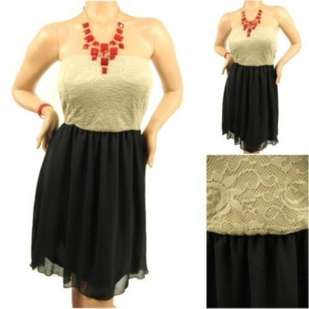 Libian NWOT Black and White Two Toned Spanish Lace Strapless Dress Size 1X